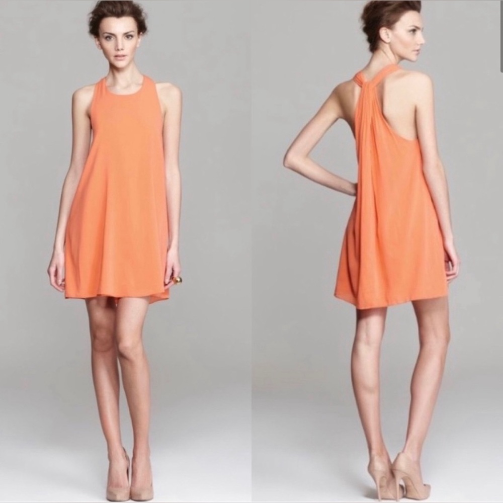 Alice + Olivia Tangerine Trapeze Dress in Tangerine Orange with Criss Cross Back